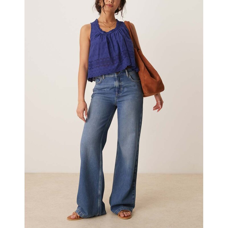 Free People stride straight leg wide jeans in mid wash blue 105819534