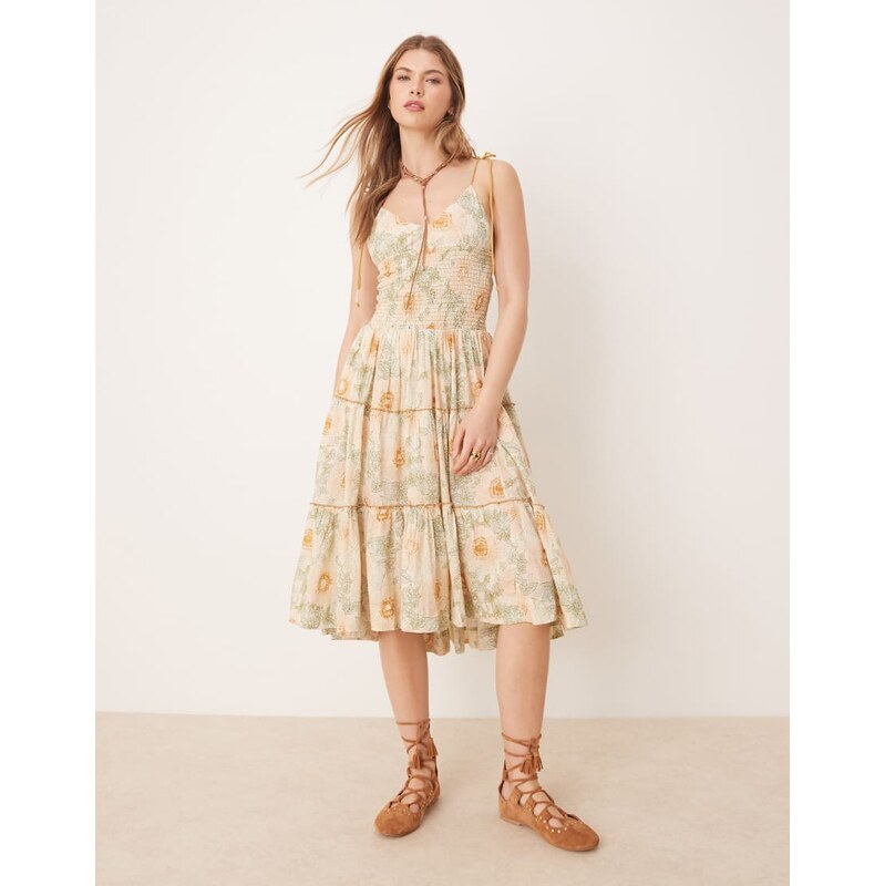 Free People adriel floral print knee length cami dress in ivory-White 105819616
