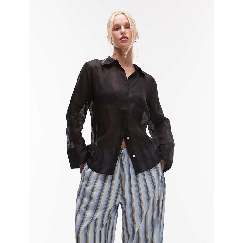 Mango ramie lightweight shirt in black 105814173
