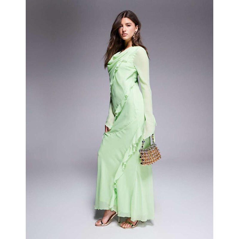 Daska chiffon ruffle maxi dress in pistachio-Green 105814183