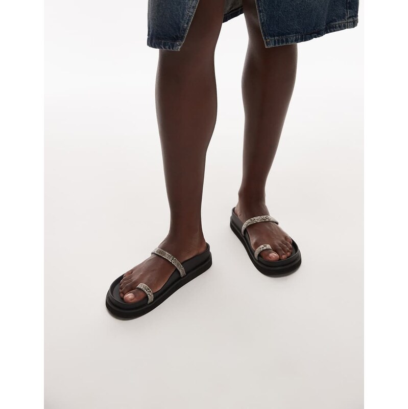 Topshop Josh minimal flat sandal in snake-Multi