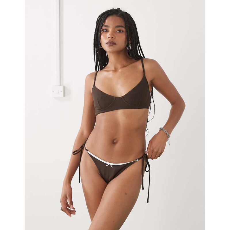 Weekday ribbed scoop bra in dark brown 115735039