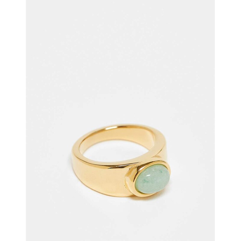 Topshop Rylie stainless steel ring with green stone in gold 105836589