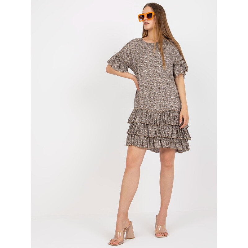 BASIC Tmavě béžové volánkové šaty --beige Vzory 72033102