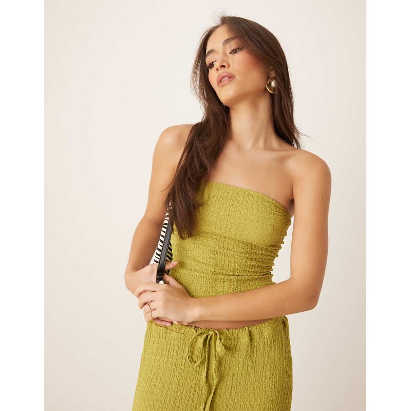 ASOS DESIGN longline textured bandeau co-ord in olive-Green 105819550