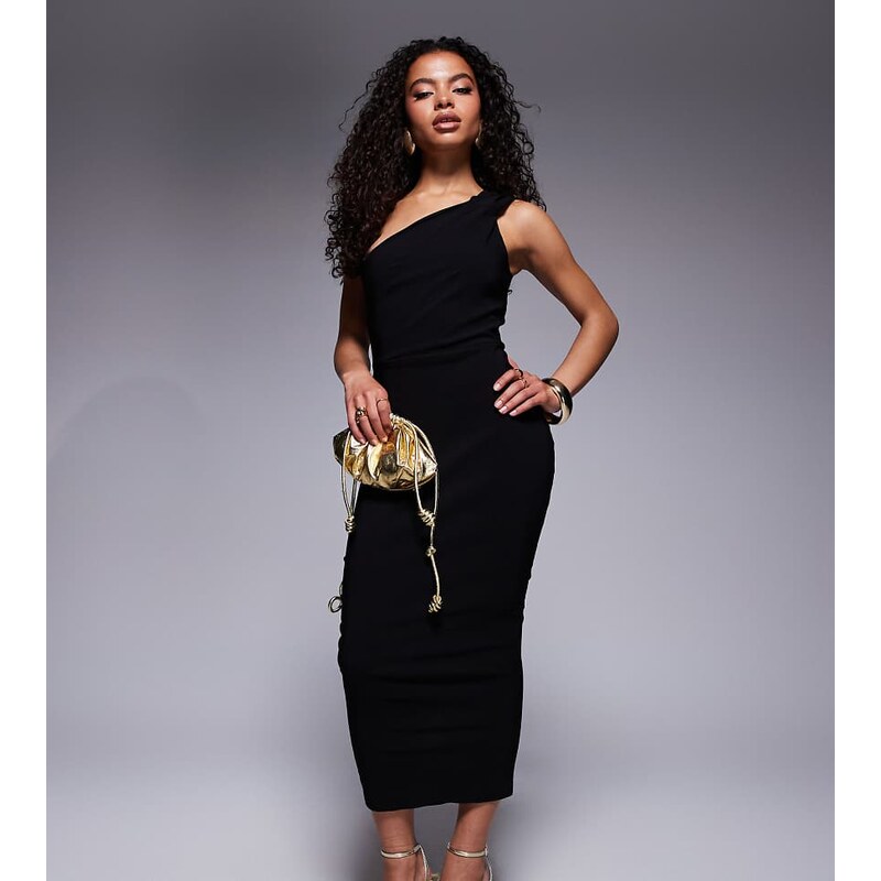 Vesper Petite bengaline one shoulder strap bodycon midaxi dress in 105932971