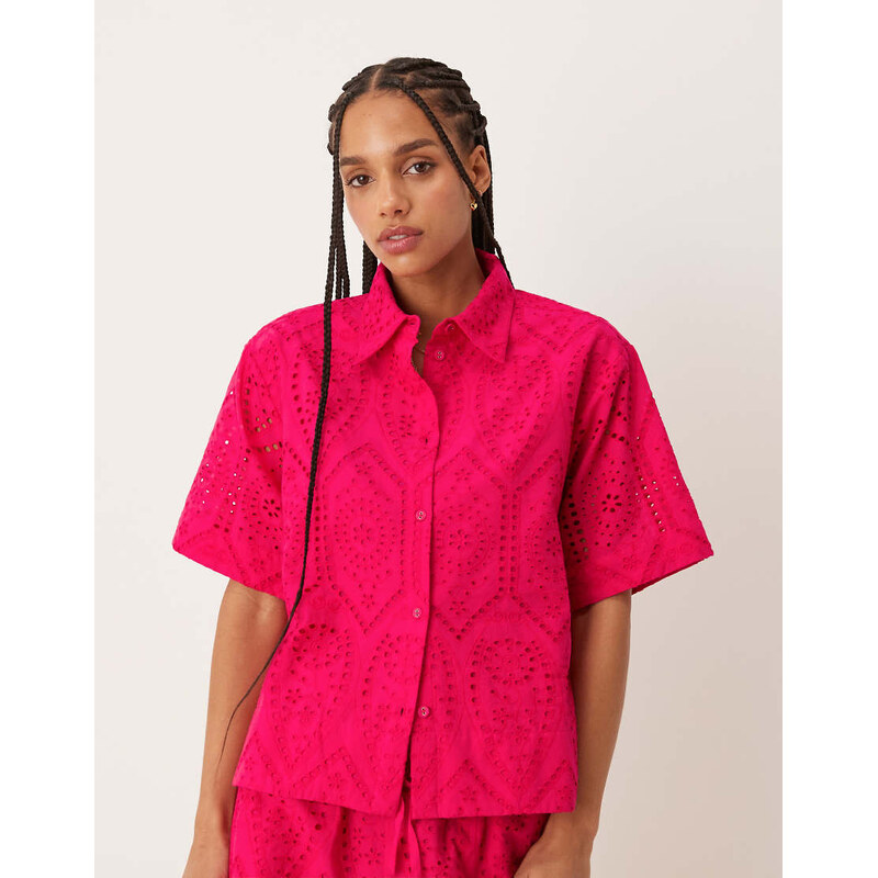 Nobodys Child Bennie cropped shirt co-ord in pink broderie 106025526