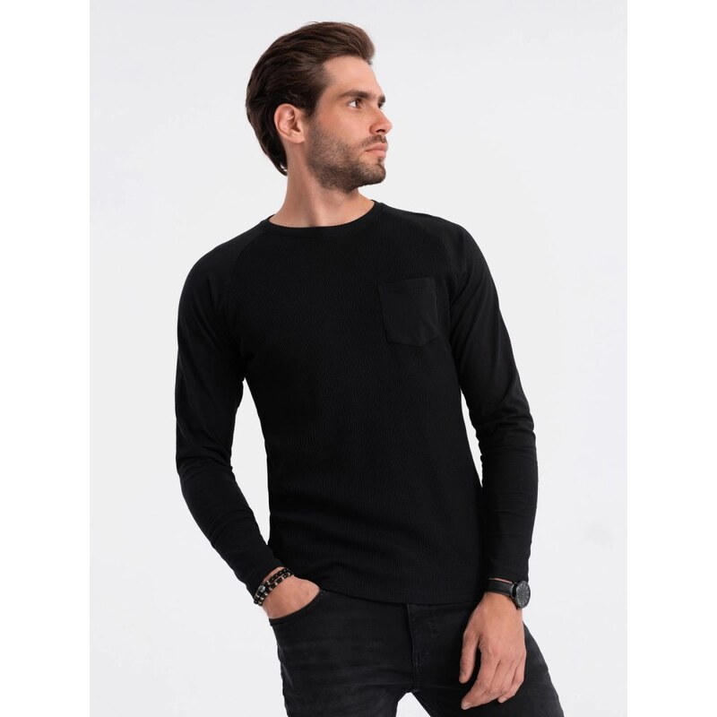 Ombre Clothing Černé tričko s dlouhým rukávem a kapsou om-lscl