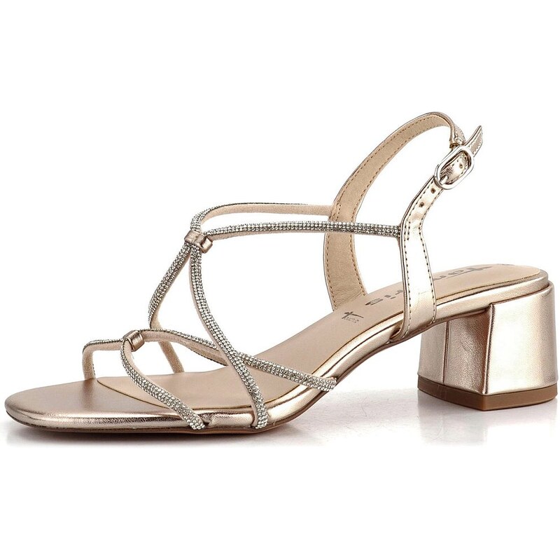 Tamaris metalické páskové sandály na podpatku Light Gold 1-28236-42 90761809