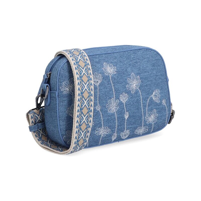 Džínová crossbody kabelky s výšivkou květin Famito 6339 M modrá 115605304