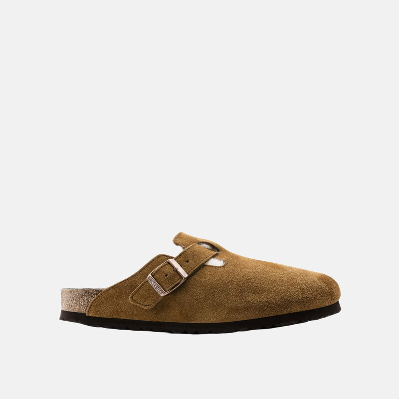 Hnědé pantofle Birkenstock Boston Shearling Suede Leather 105826605