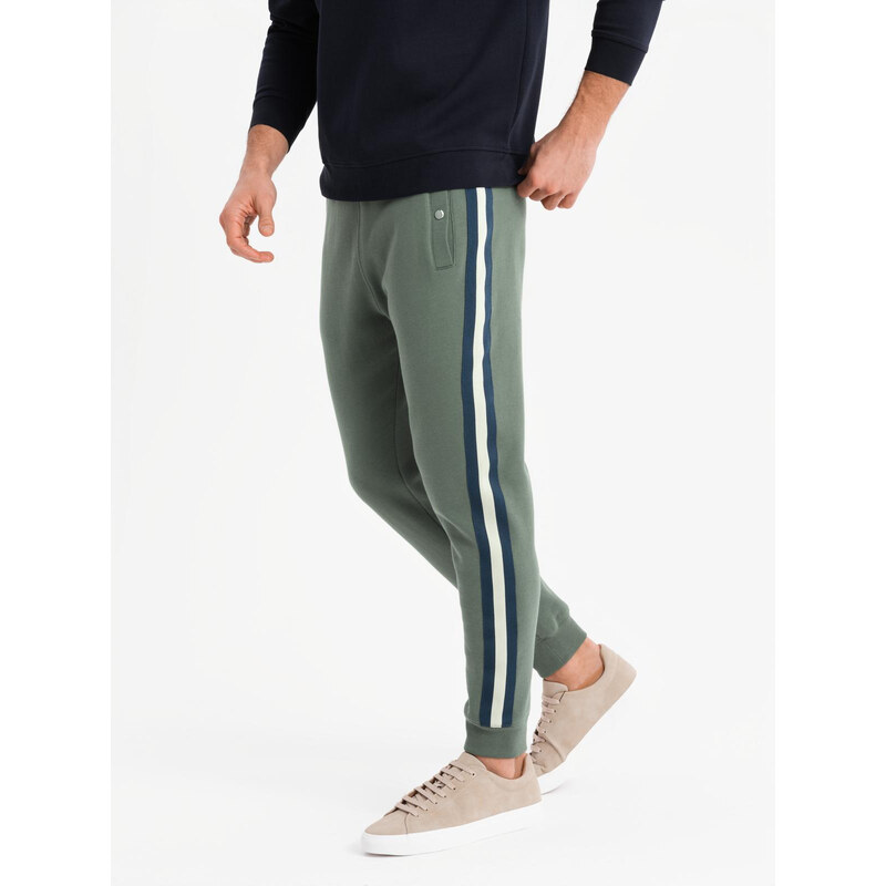 Ombre Mens sweatpants with piping and leg ribbing - olive