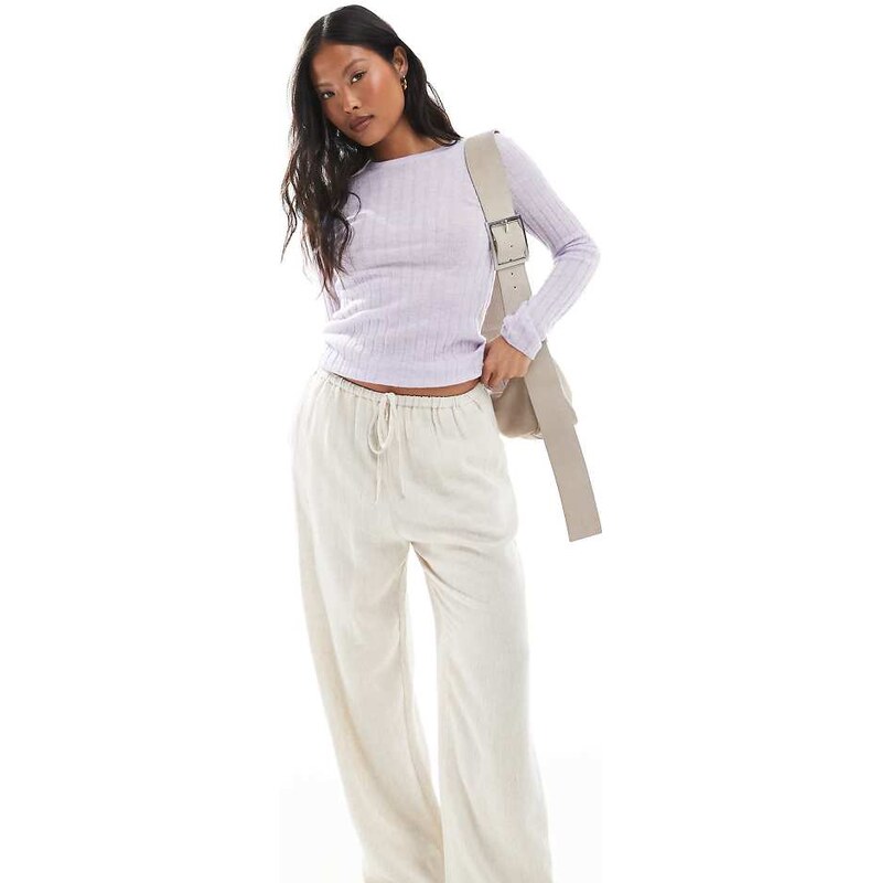 Miss Selfridge Petite linen blend drawstring waist wide leg
