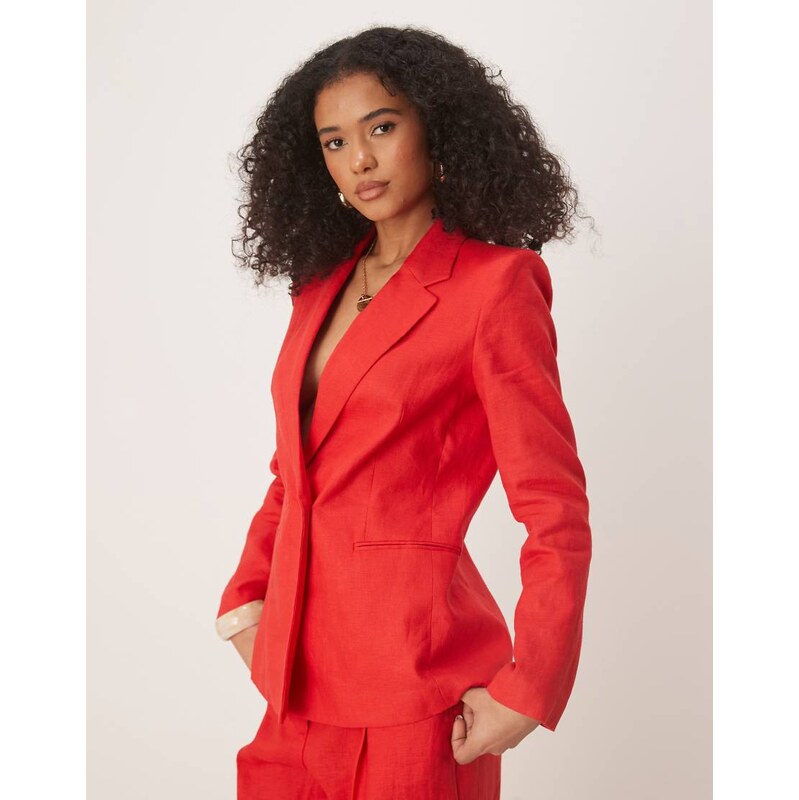 Mango linen blazer co-ord in red 105829057
