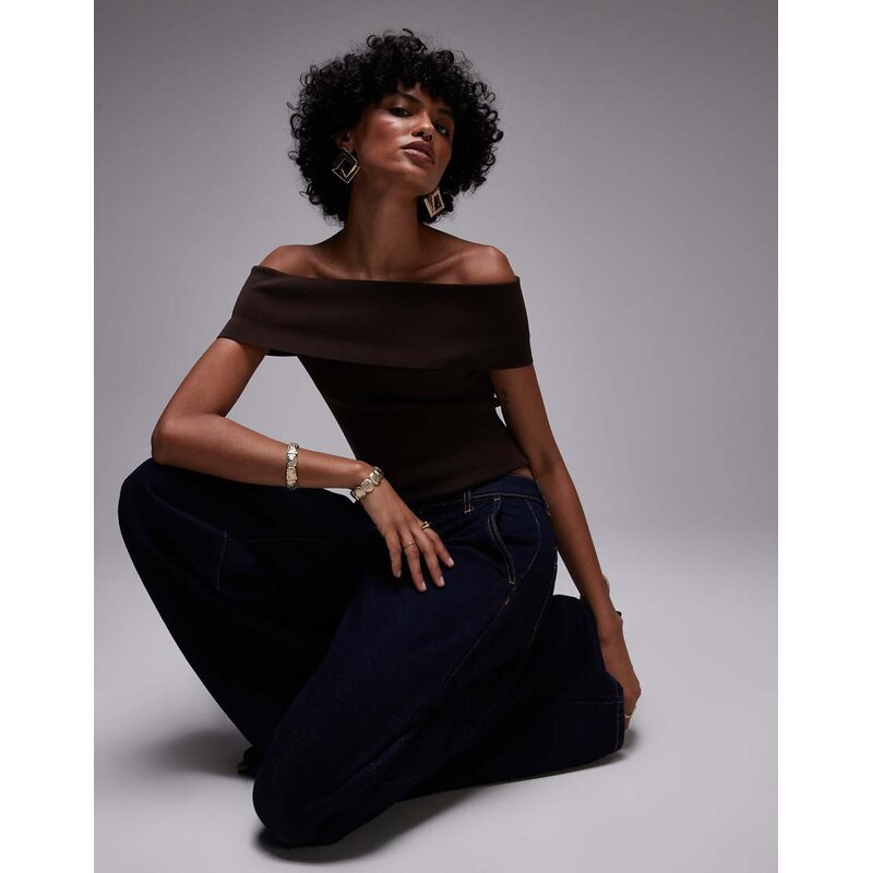 Mango compact knit bardot top in black 105829069