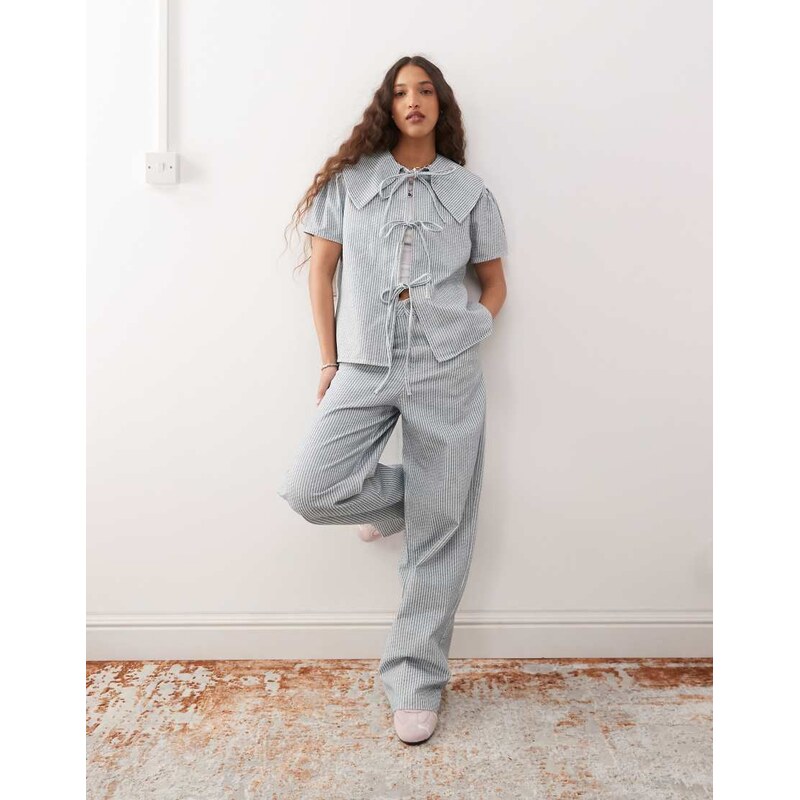 Reclaimed Vintage baggy wide leg jean co-ord in light blue pinstripe 105829034