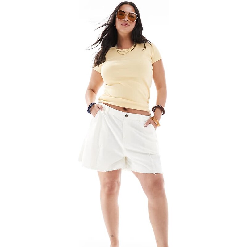 ASOS Curve ASOS DESIGN Curve washed a line shorts in cream-Multi 113261345