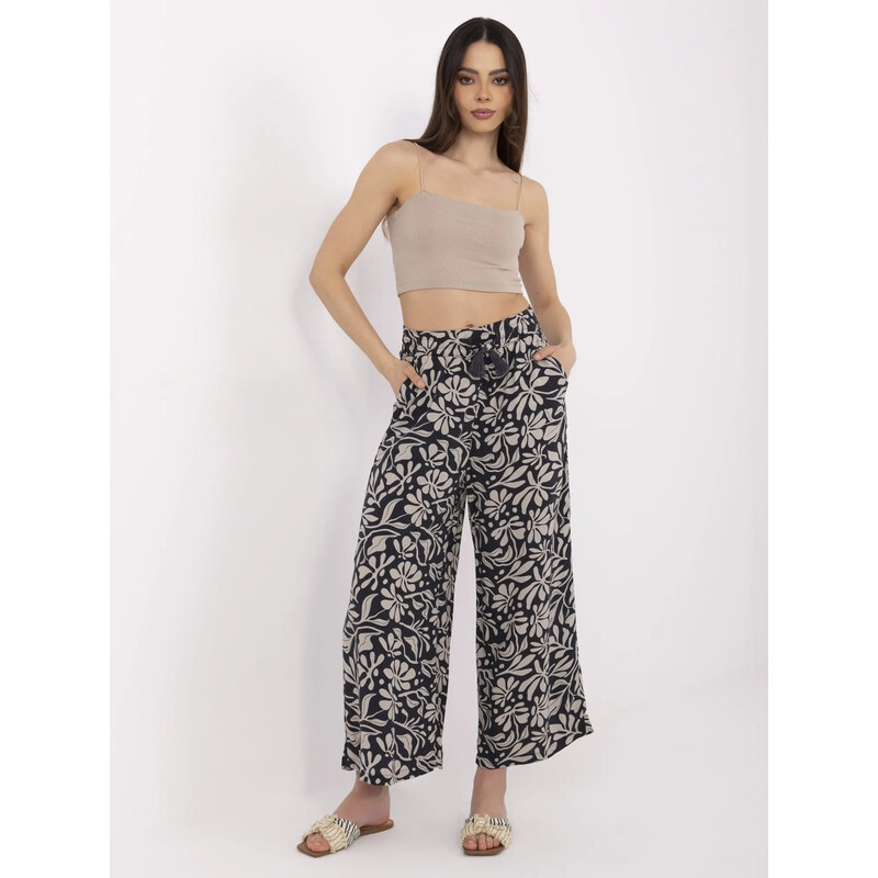 SUBLEVEL Tmavě modré dámské vzorované letní kalhoty z viskózy - navy 105829563