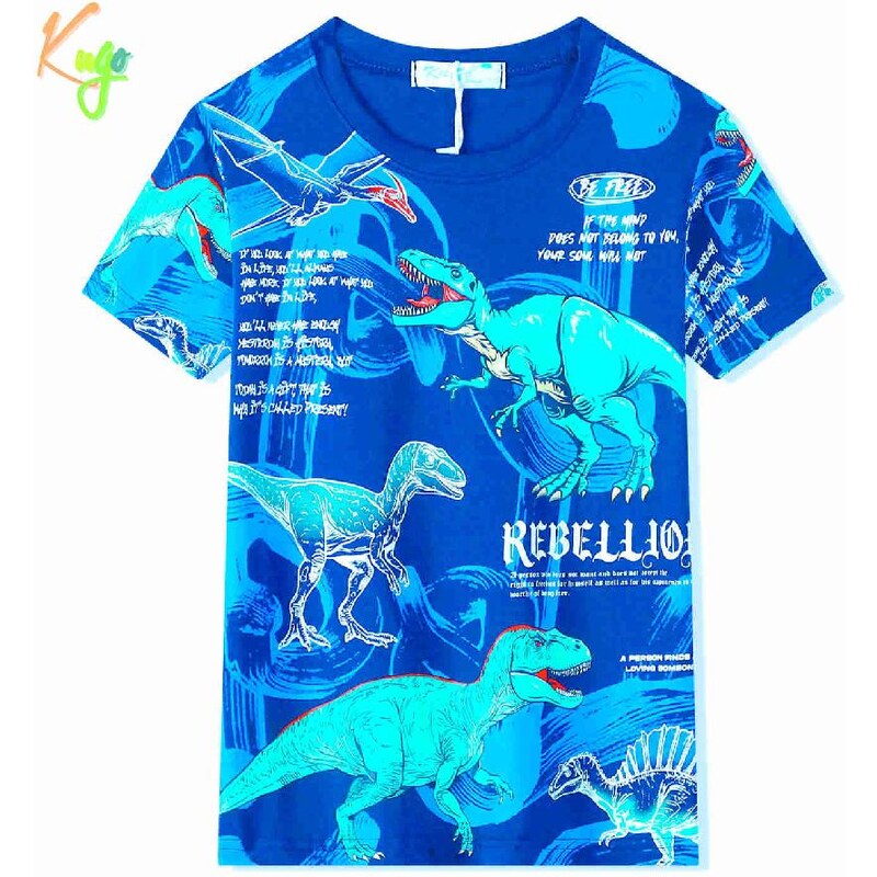 Chlapecké tričko kr.r. Kugo MC9859 s dinosaury modré, vel. 98
