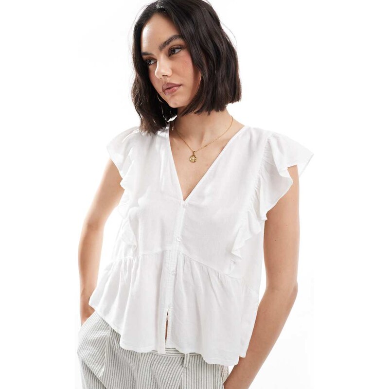 ONLY frill detail button through top in white 105830612