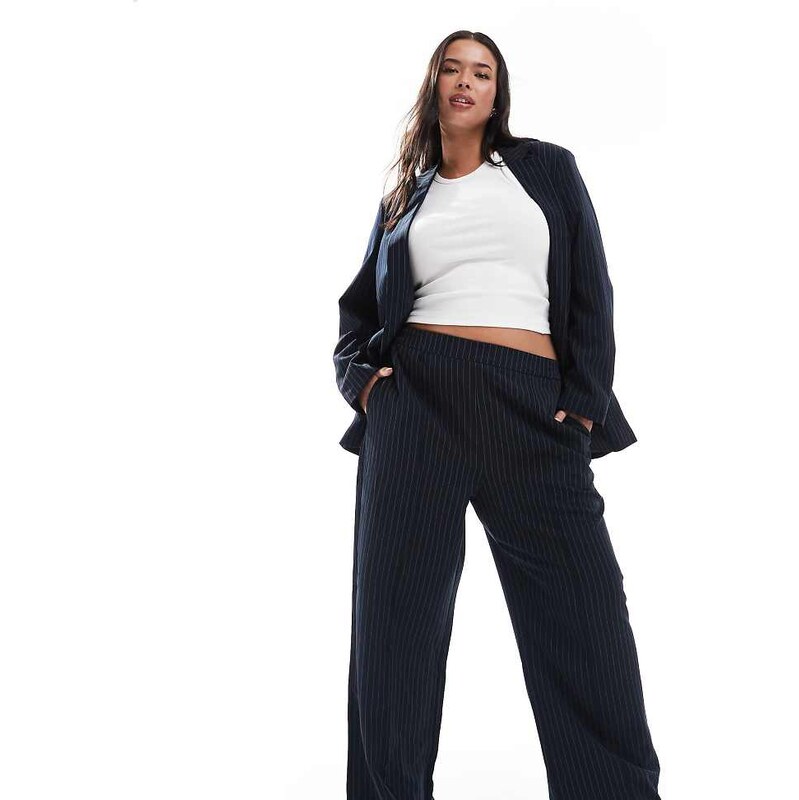 Pieces Plus Pieces Curve tailored trouser co-ord in navy