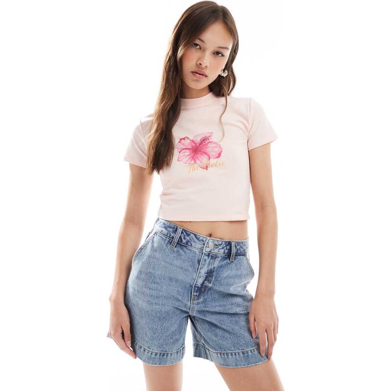 Object vintage wash wide denim shorts in medium blue 105830628