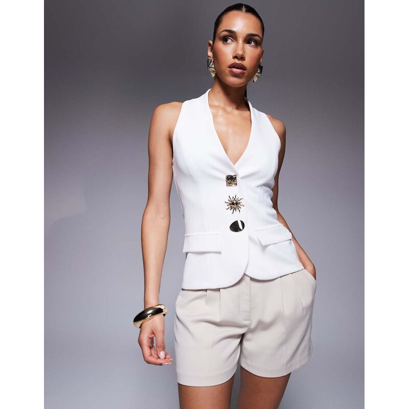 River Island button down waistcoat in white 105830630