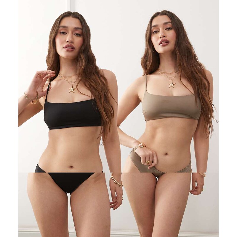Weekday bandeau bikini top 2-pack in black & mole 105830640