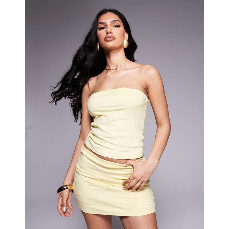 ASOS DESIGN co-ord faux suede bandeau top in butter yellow - YELLOW 105830665
