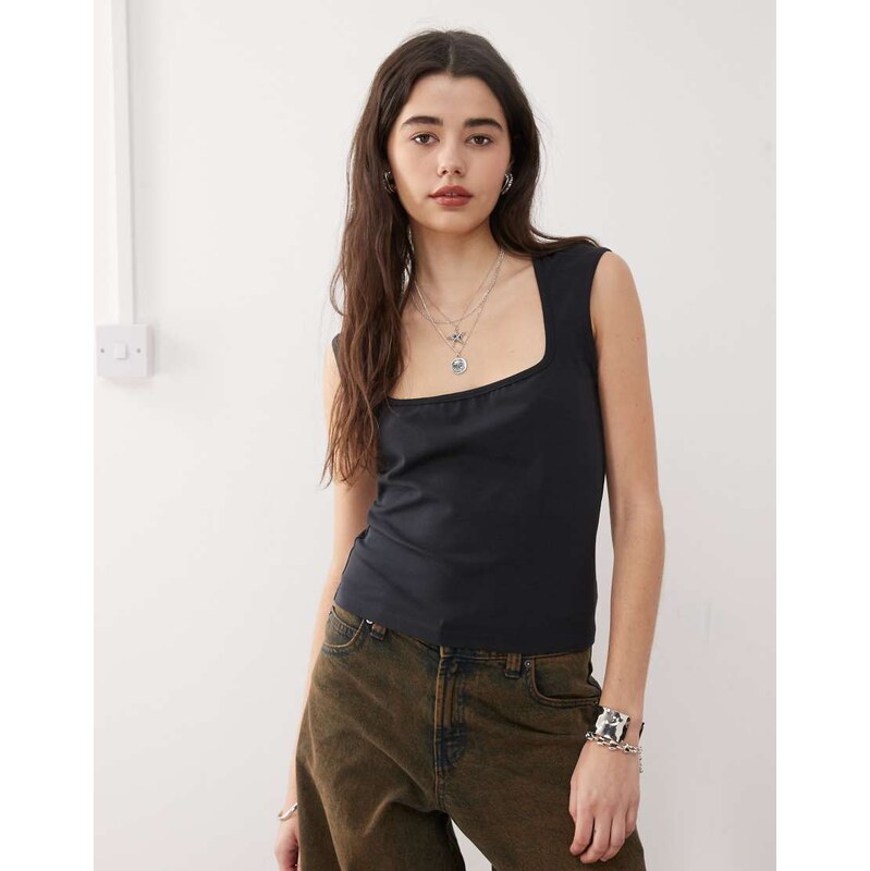 COLLUSION square neck top in black 105851973