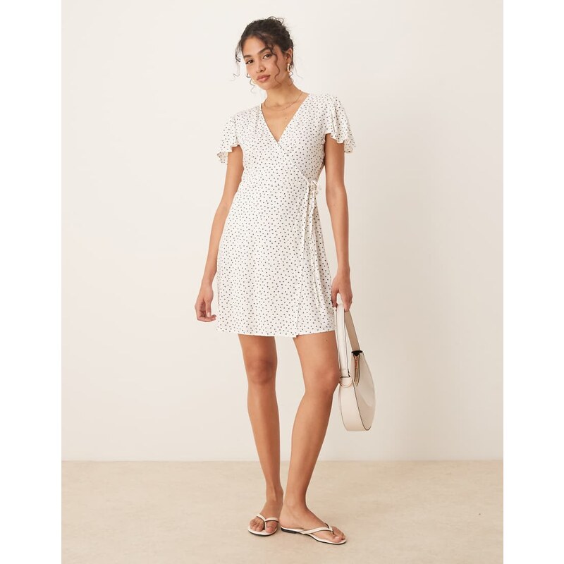 JDY mini wrap dress with blue heart print in white 105985655