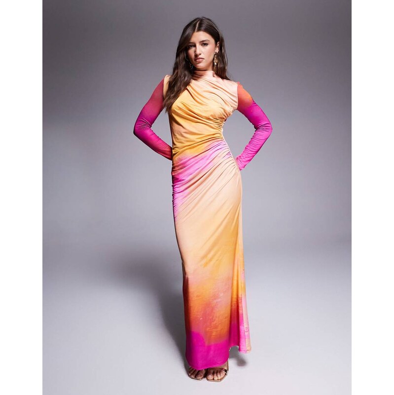 Daska ruched maxi dress in blur print-Multi 105830744