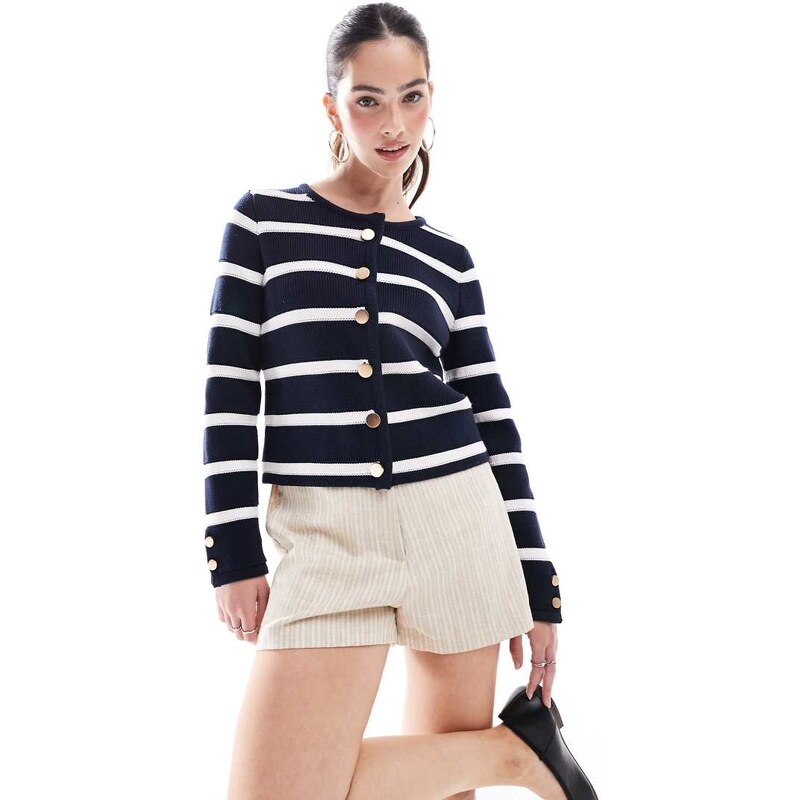 French Connection heavyweight button up cardigan in navy and white 105833653