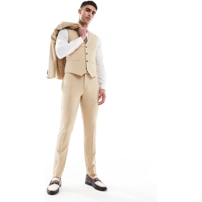 ASOS DESIGN skinny suit trousers in beige-Neutral