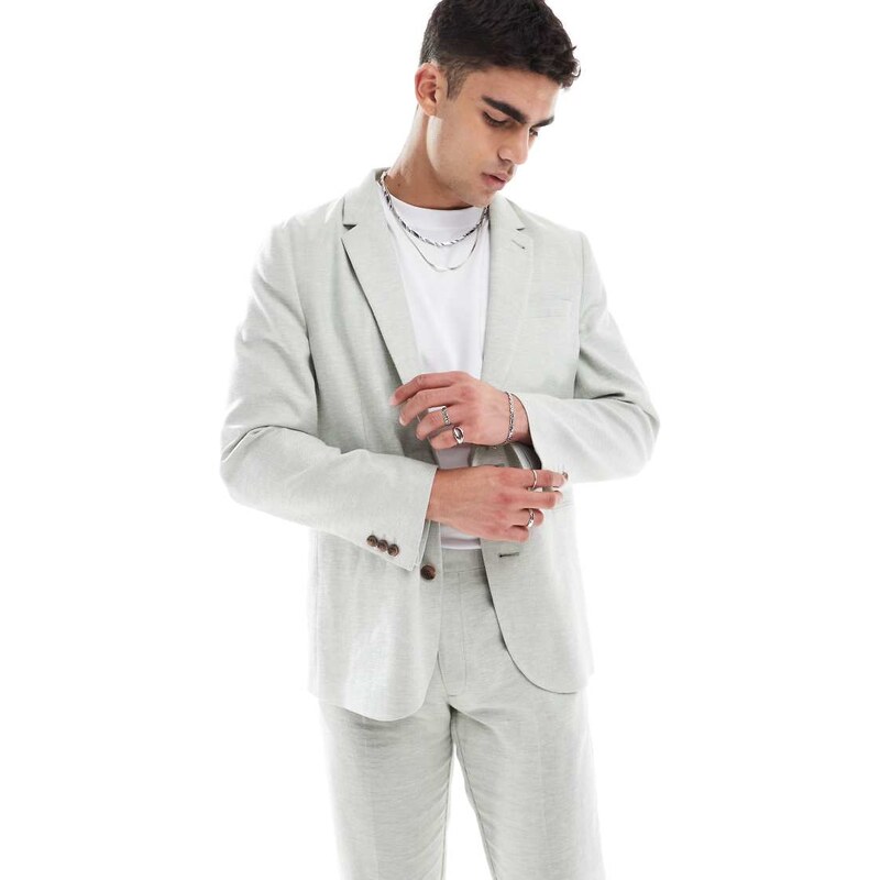 ASOS DESIGN slim suit jacket with linen in light green