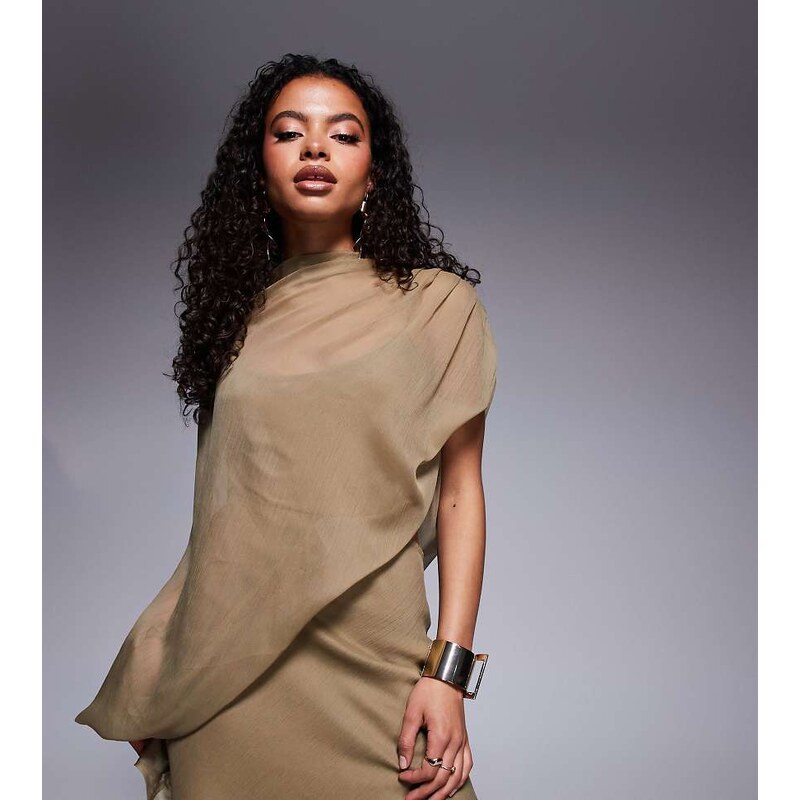 ASOS Petite ASOS DESIGN Petite high neck draped asymmetric mini dress 105929626