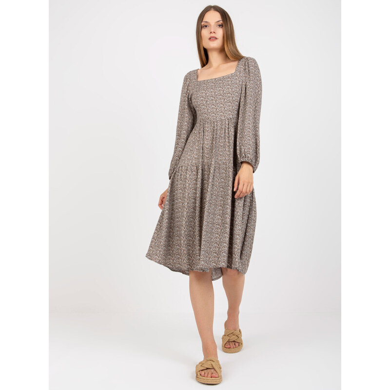 BASIC Béžové vzorované midi šaty Nicole -beige Květinový vzor 72033094