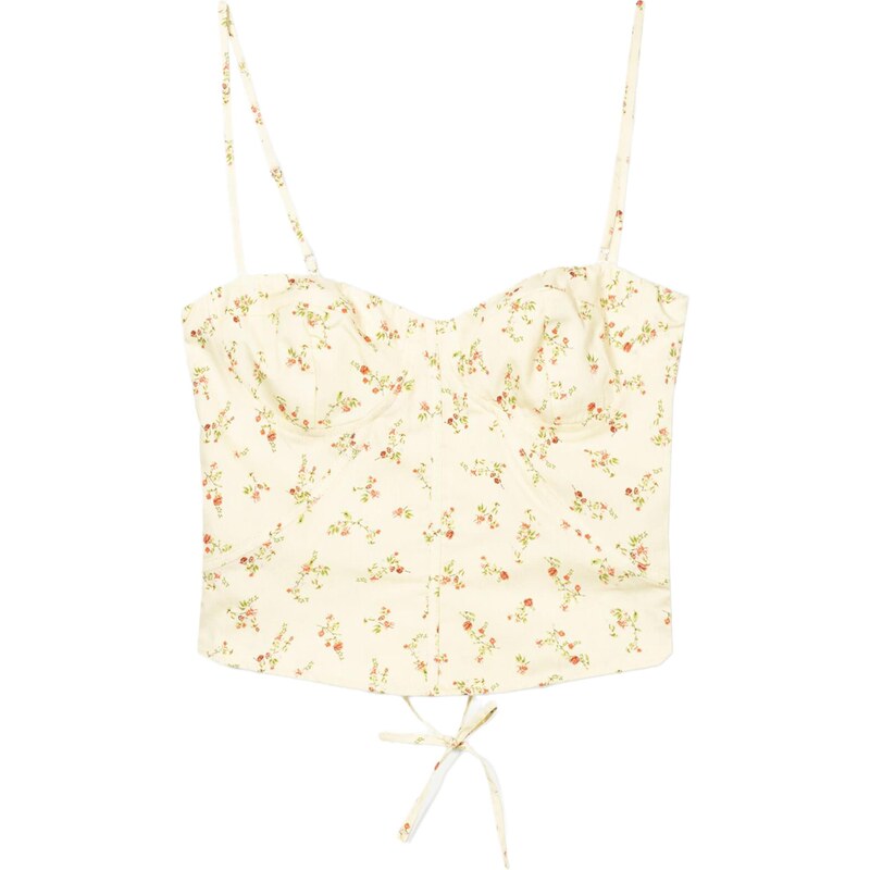 Bershka Top béžová / tmavě zelená / krvavě červená