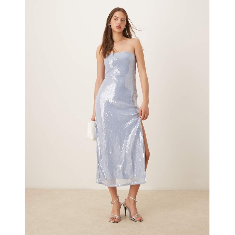 Abercrombie & Fitch strapless sequin slip midi dress in blue 105833836