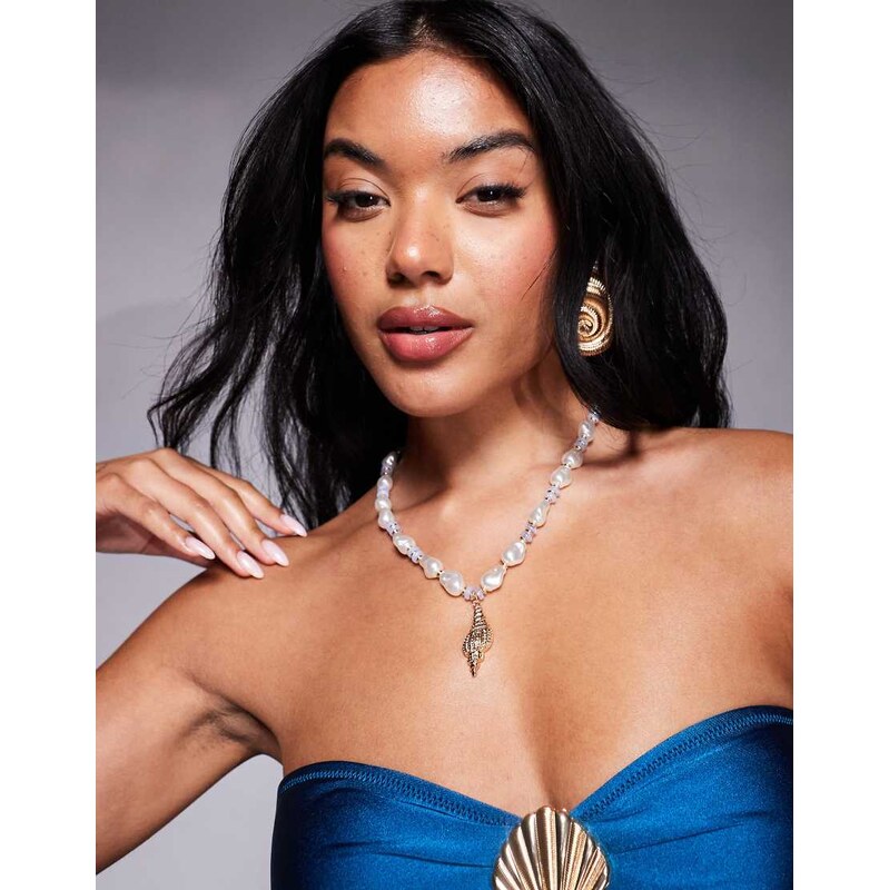 ALDO beachvibes chunky beaded necklace with shell charm-Gold 105833940