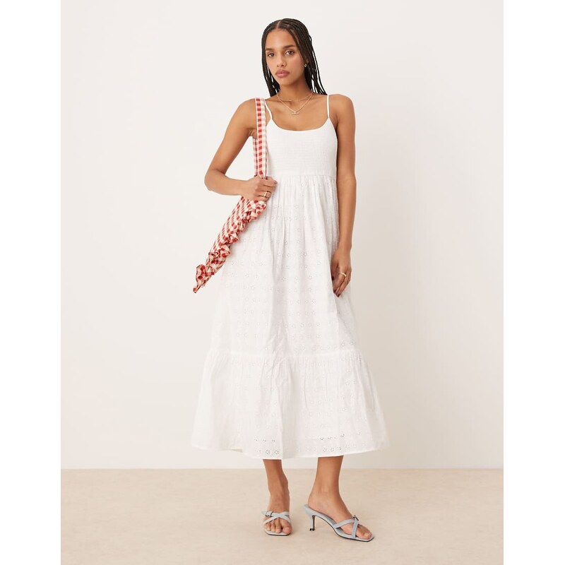 Nobodys Child Briar strappy broderie midi dress in white 106025474
