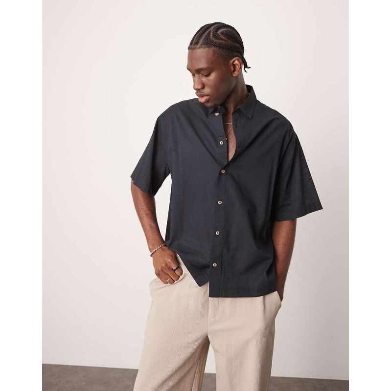 ASOS DESIGN boxy oversized shirt in linen look in black