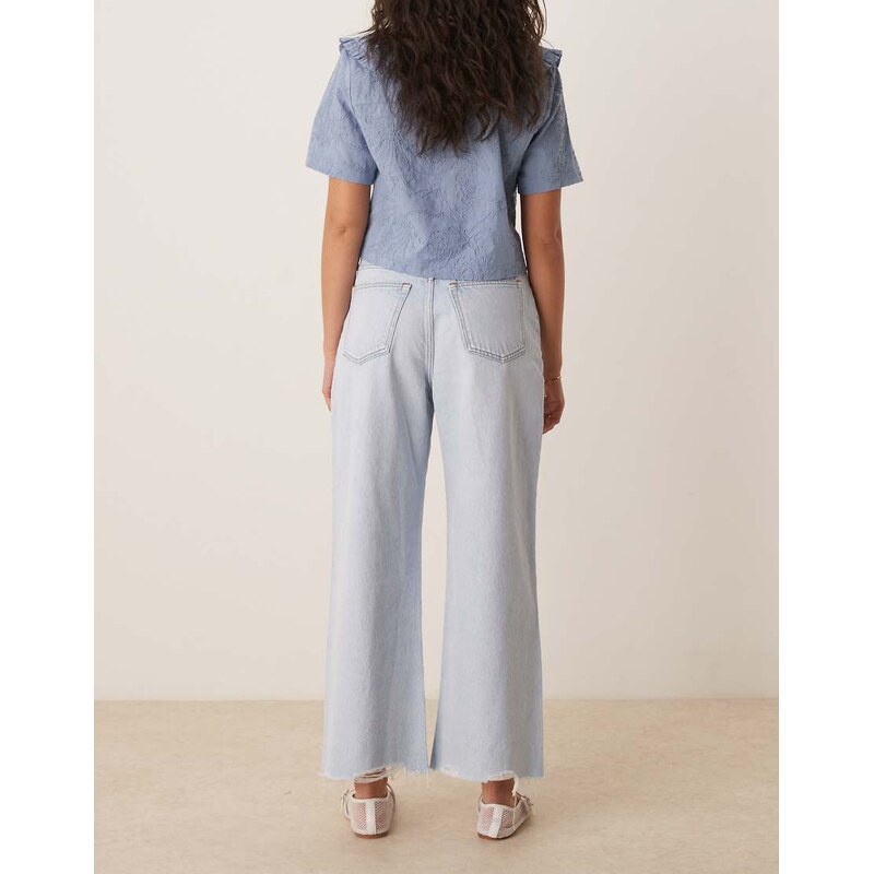Abercrombie & Fitch curve love high rise crop wide leg jeans in bleach-Blue