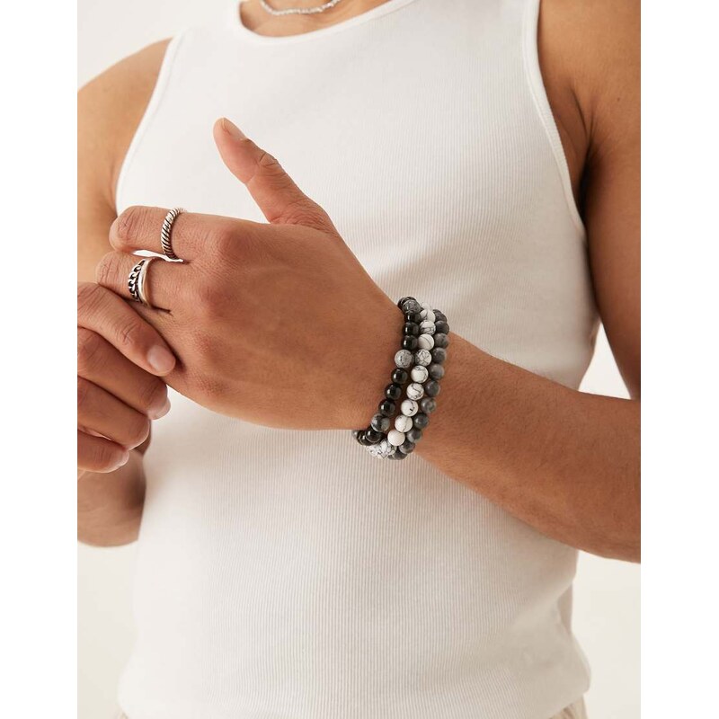 ASOS DESIGN 3 multi pack beaded bracelet set in monochrome s 115511231
