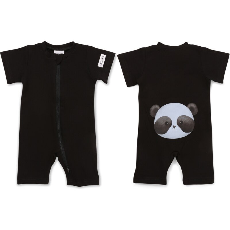 Moniel Dětský overal s krátkým rukávem Panda All Black černá