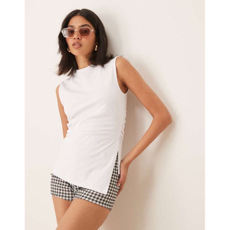 ASOS DESIGN cinched vest with asymmetric hem in white 105836543