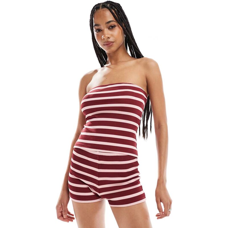 ASOS DESIGN stripe micro shorts co ord in pink 105836544