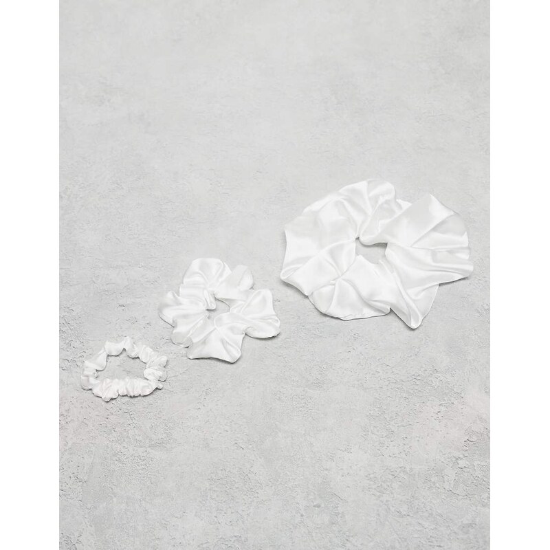 ASOS DESIGN pack of 3 satin scrunchies in ivory-White 105838671