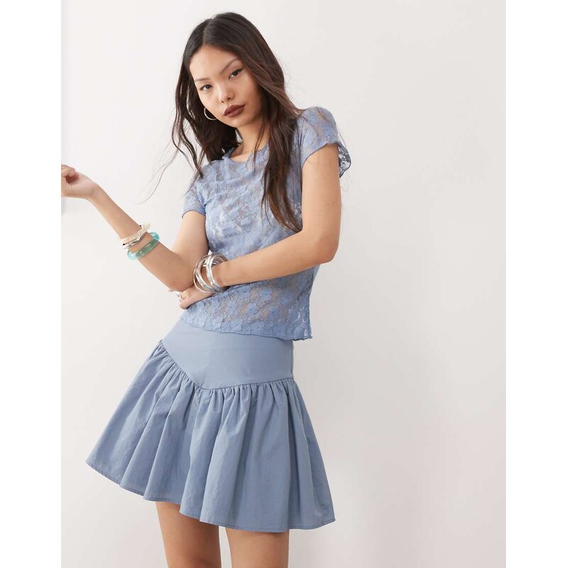 Amy Lynn sheer lace floral tee in dusty blue 105838802