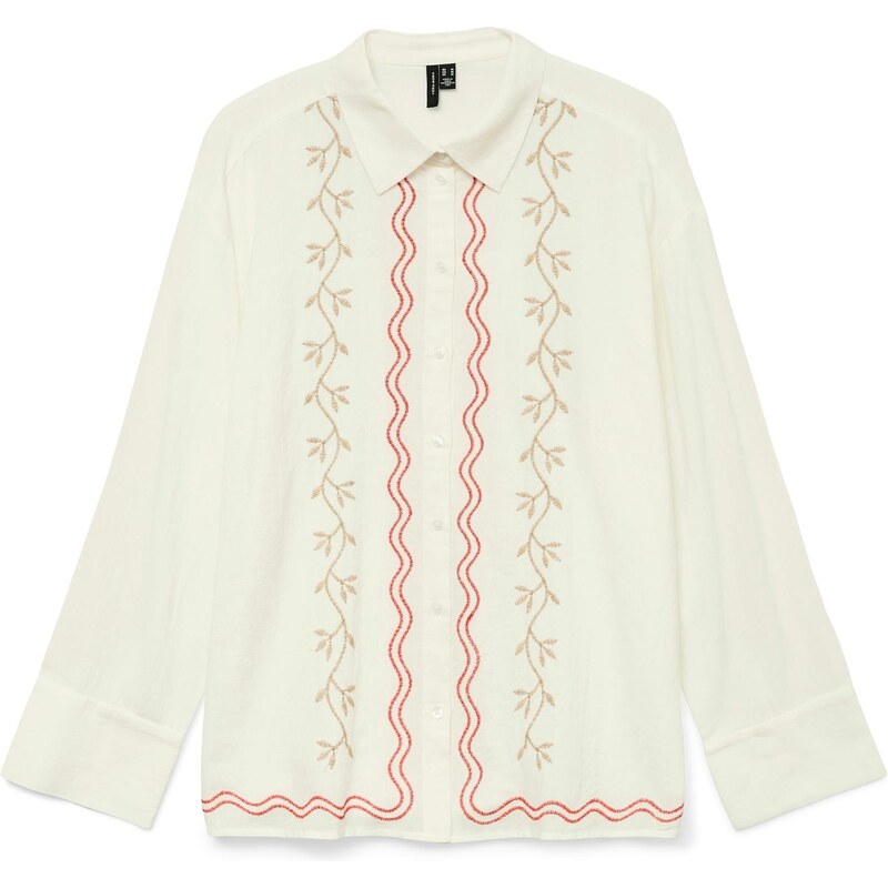 VERO MODA Halenka VMDICTHE tmavě béžová / červená / bílá 109425957